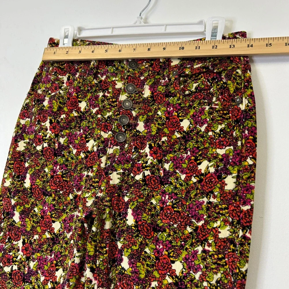 Free‎ People Floral Corduroy Skinny Pants Women's 26 Button Front Boho